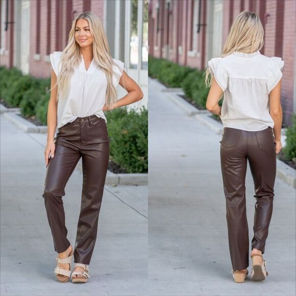 Judy Blue Faux Leather Straight Leg Pants Size 9/29 Tummy Control High Rise - Picture 1 of 10